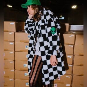 Dressed in LALA Out of This World Oversized Checkerboard Sherpa Coat - L/XL